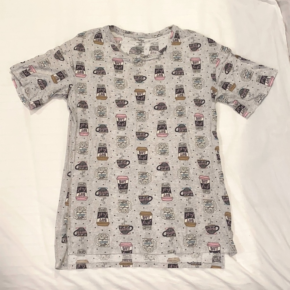 Oversized T-Shirt Pajamas with Coffee Cups Graphics